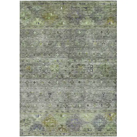 Sage And Gray Floral Washable Indoor Outdoor Area Rug Photo 7