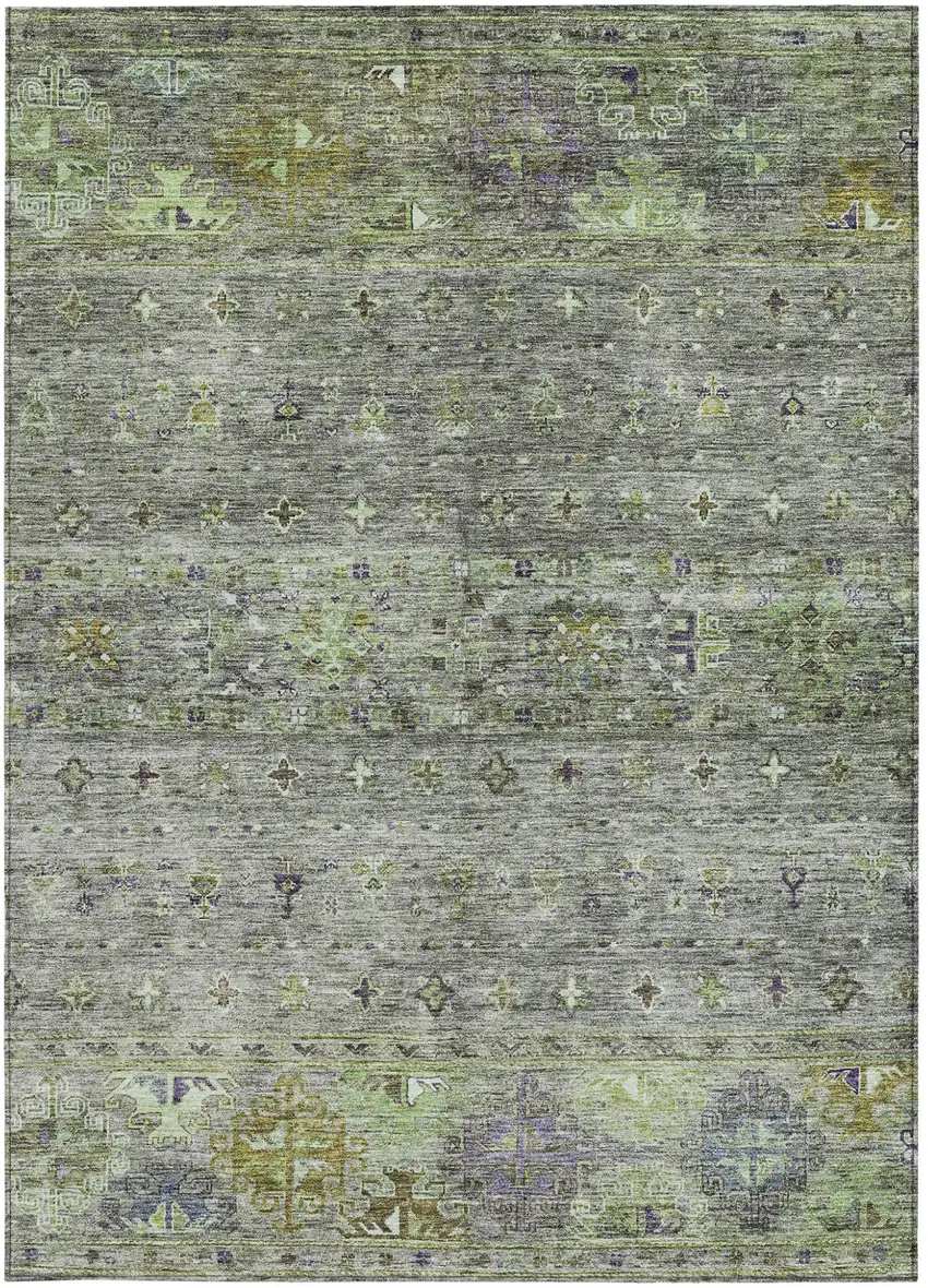 Sage And Gray Floral Washable Indoor Outdoor Area Rug Photo 7