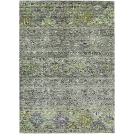 Sage And Gray Floral Washable Indoor Outdoor Area Rug Photo 2