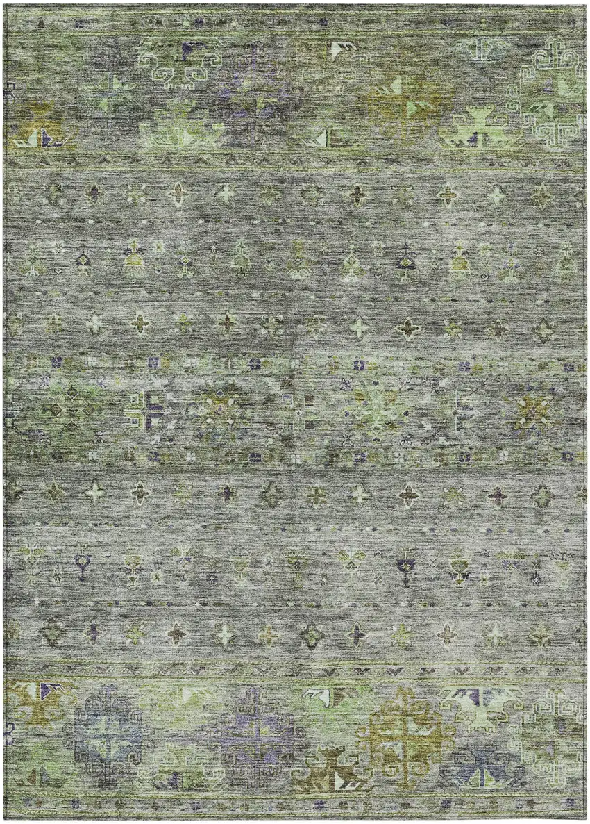 Sage And Gray Floral Washable Indoor Outdoor Area Rug Photo 2