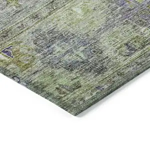 Photo of Sage And Gray Floral Washable Indoor Outdoor Area Rug