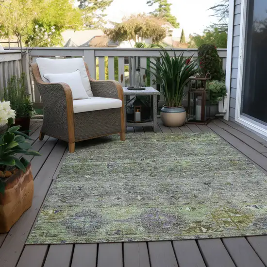 Sage And Gray Floral Washable Indoor Outdoor Area Rug Photo 8