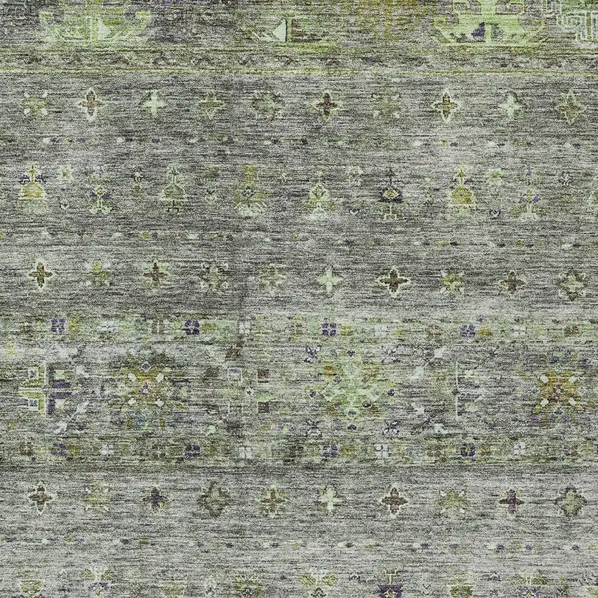 Sage And Gray Floral Washable Indoor Outdoor Area Rug Photo 6