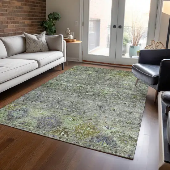 Sage And Gray Floral Washable Indoor Outdoor Area Rug Photo 9