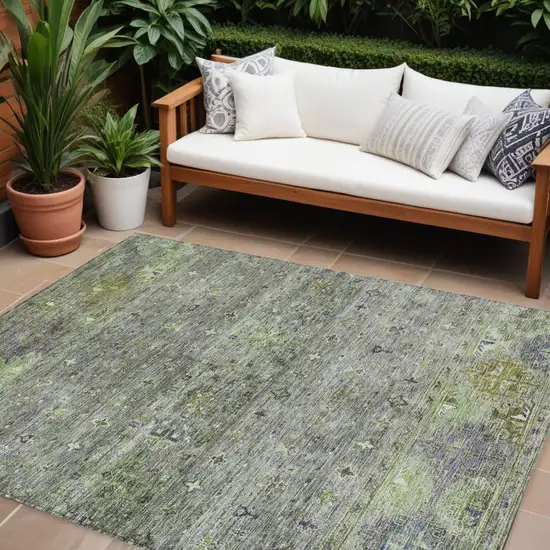Sage And Gray Floral Washable Indoor Outdoor Area Rug Photo 1