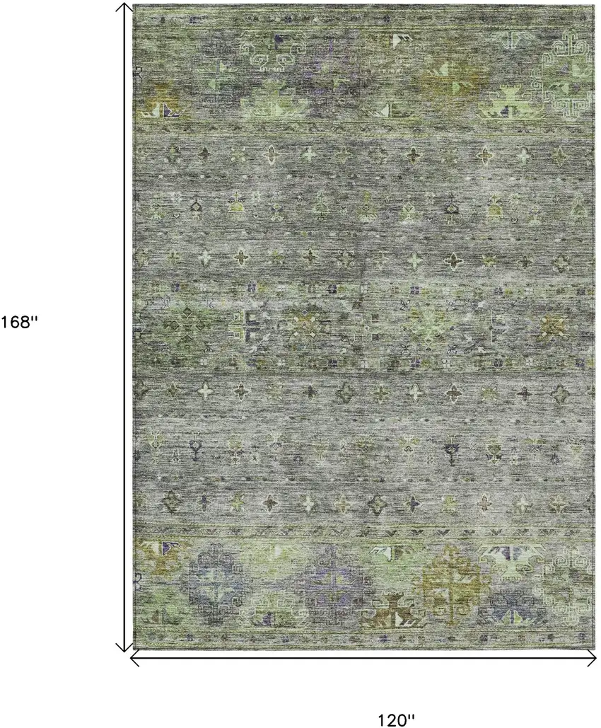 Sage And Gray Floral Washable Indoor Outdoor Area Rug Photo 3