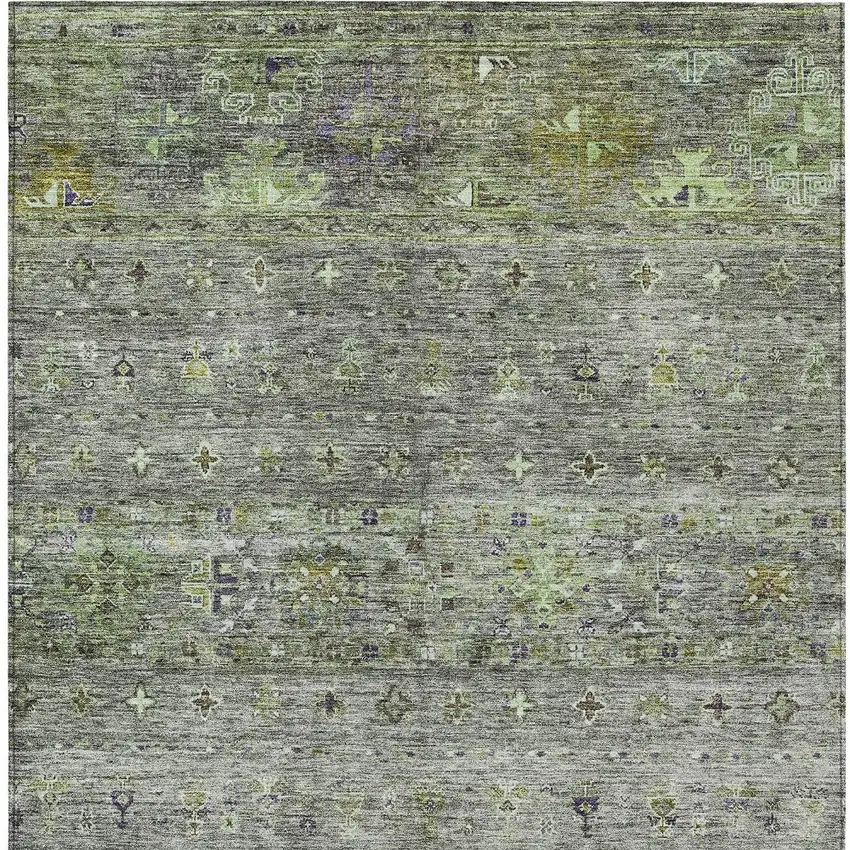 Sage And Gray Floral Washable Indoor Outdoor Area Rug Photo 7
