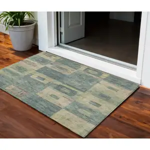 Photo of Sage And Gray Geometric Washable Indoor Outdoor Area Rug