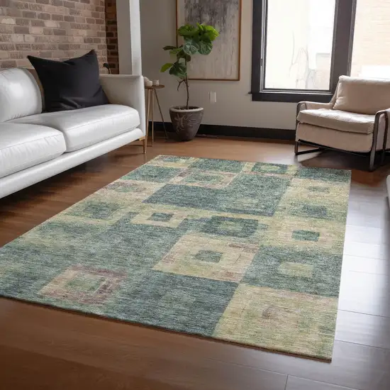 Sage And Gray Geometric Washable Indoor Outdoor Area Rug Photo 8