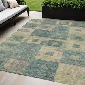 Photo of Sage And Gray Geometric Washable Indoor Outdoor Area Rug