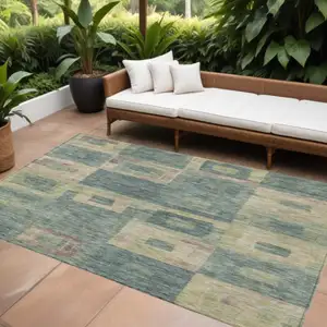 Photo of Sage And Gray Geometric Washable Indoor Outdoor Area Rug