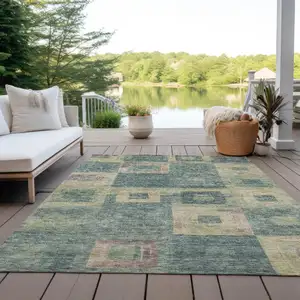 Photo of Sage And Gray Geometric Washable Indoor Outdoor Area Rug