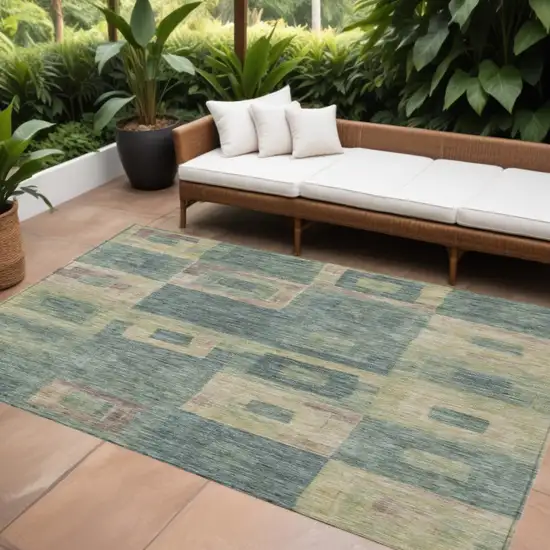 Sage And Gray Geometric Washable Indoor Outdoor Area Rug Photo 1