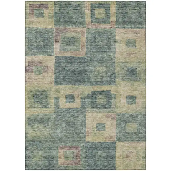 Sage And Gray Geometric Washable Indoor Outdoor Area Rug Photo 2