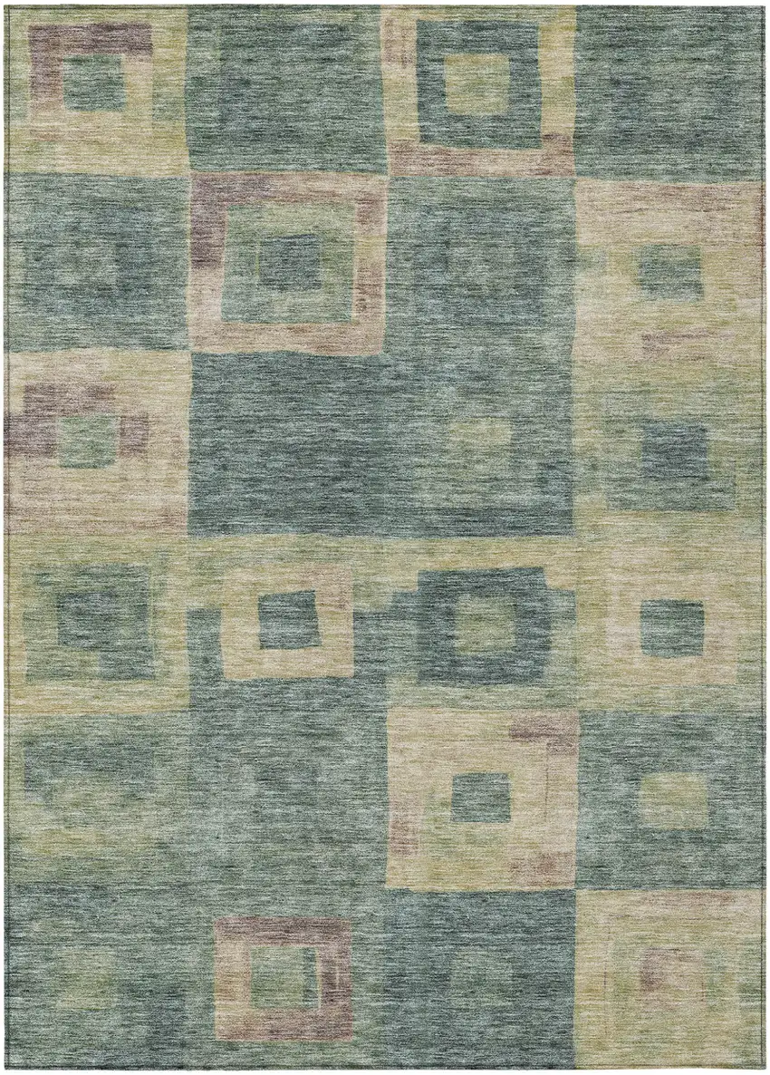 Sage And Gray Geometric Washable Indoor Outdoor Area Rug Photo 2
