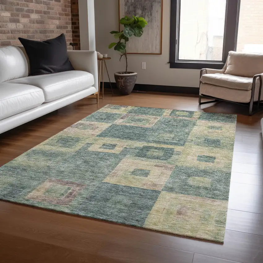 Sage And Gray Geometric Washable Indoor Outdoor Area Rug Photo 8