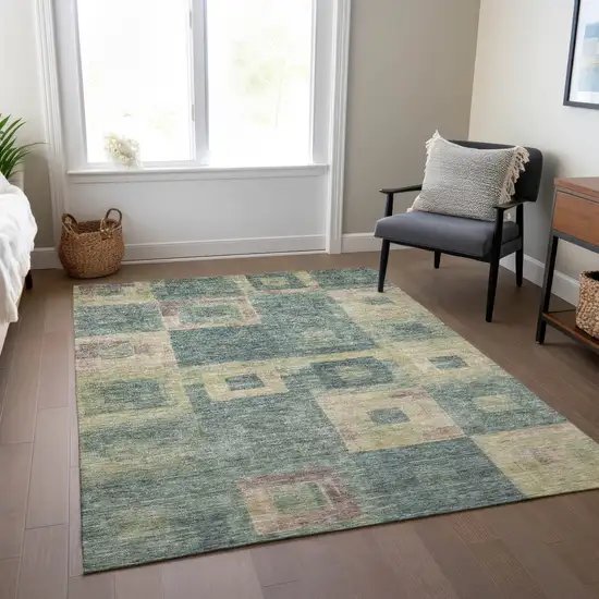 Sage And Gray Geometric Washable Indoor Outdoor Area Rug Photo 9