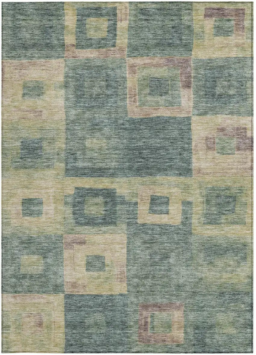 Sage And Gray Geometric Washable Indoor Outdoor Area Rug Photo 6
