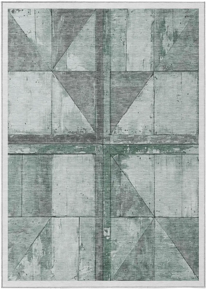 Sage And Gray Geometric Washable Indoor Outdoor Area Rug Photo 1
