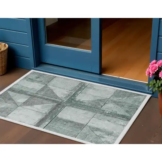 Sage And Gray Geometric Washable Indoor Outdoor Area Rug Photo 2