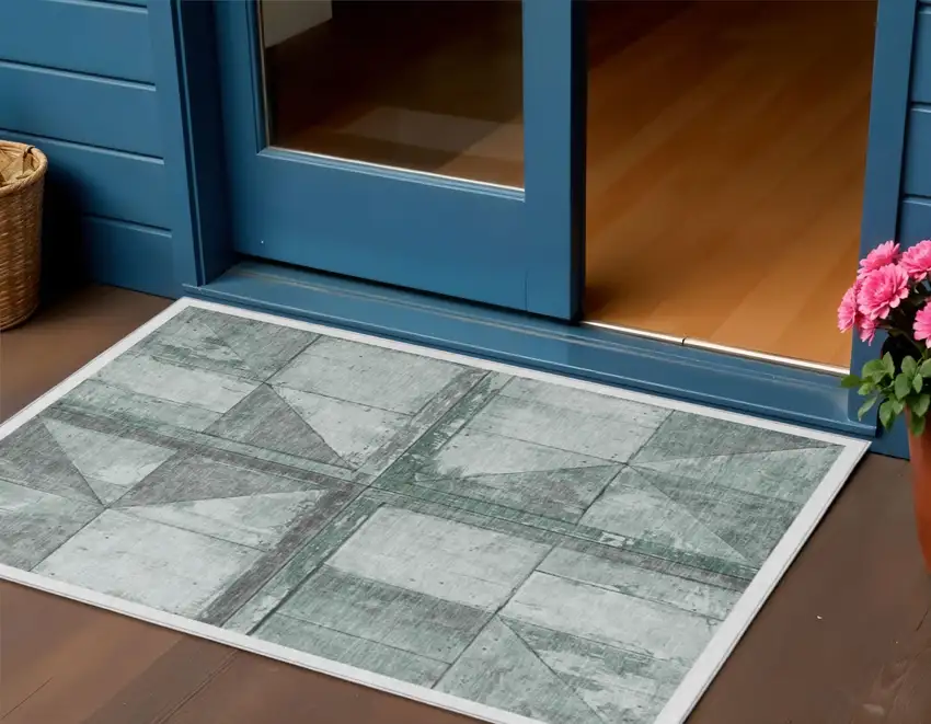 Sage And Gray Geometric Washable Indoor Outdoor Area Rug Photo 2