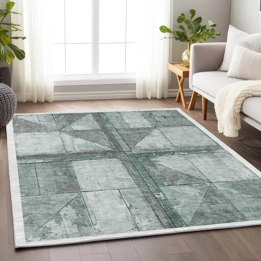 Sage And Gray Geometric Washable Indoor Outdoor Area Rug Photo 5