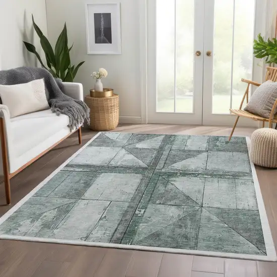 Sage And Gray Geometric Washable Indoor Outdoor Area Rug Photo 6