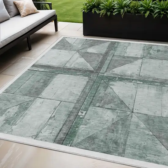 Sage And Gray Geometric Washable Indoor Outdoor Area Rug Photo 2