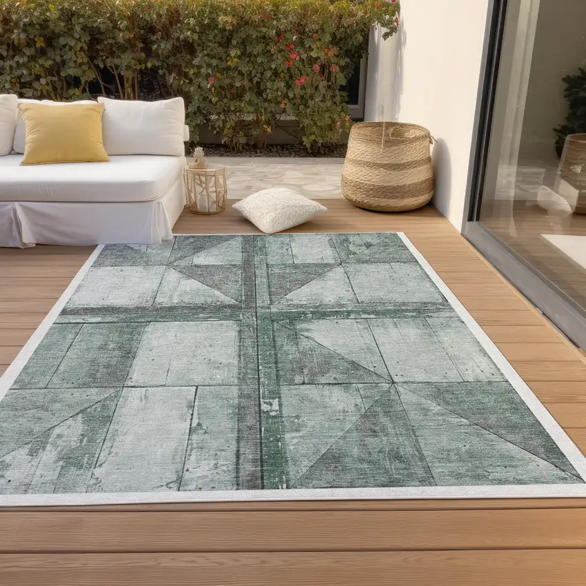 Sage And Gray Geometric Washable Indoor Outdoor Area Rug Photo 8