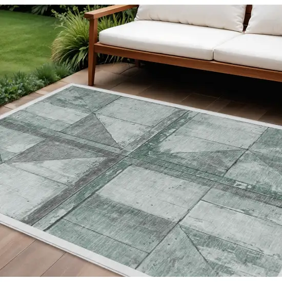 Sage And Gray Geometric Washable Indoor Outdoor Area Rug Photo 2