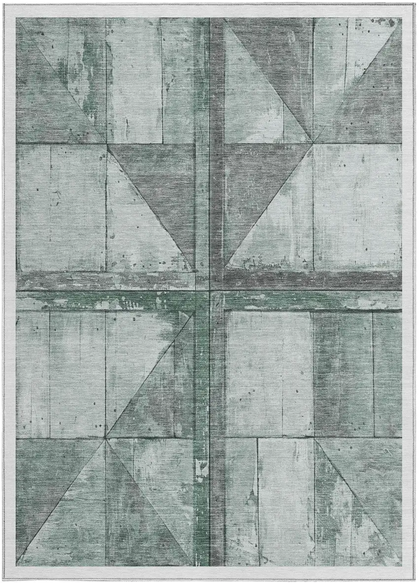 Sage And Gray Geometric Washable Indoor Outdoor Area Rug Photo 9