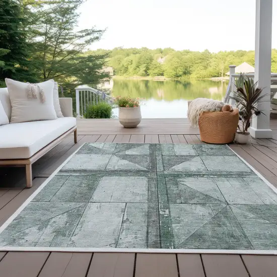 Sage And Gray Geometric Washable Indoor Outdoor Area Rug Photo 4