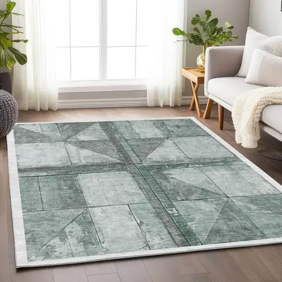 Sage And Gray Geometric Washable Indoor Outdoor Area Rug Photo 5