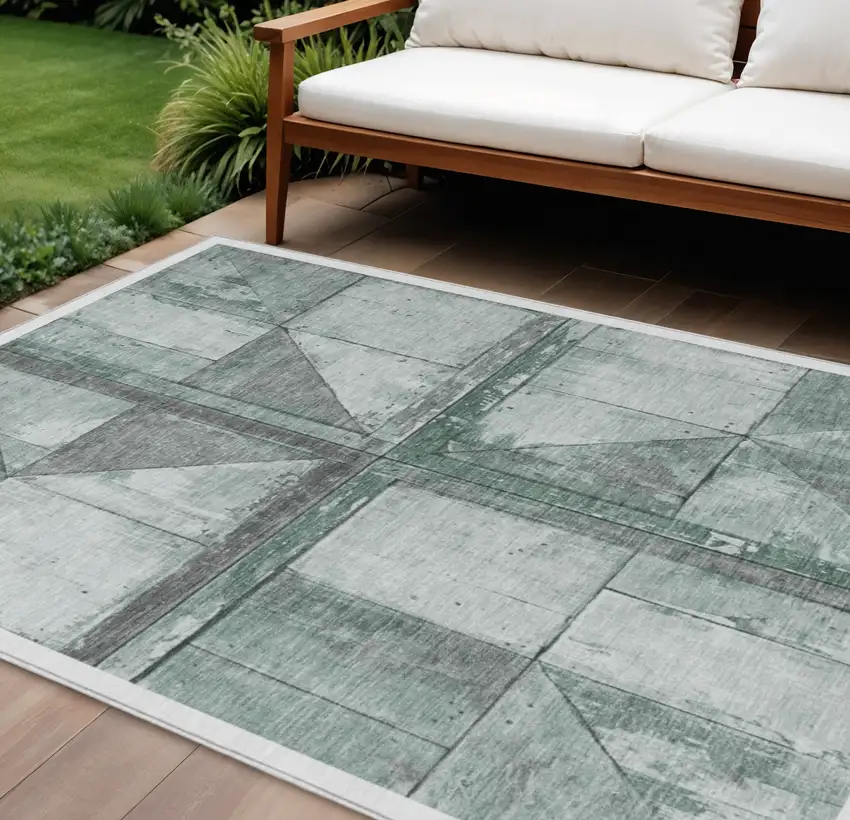 Sage And Gray Geometric Washable Indoor Outdoor Area Rug Photo 2