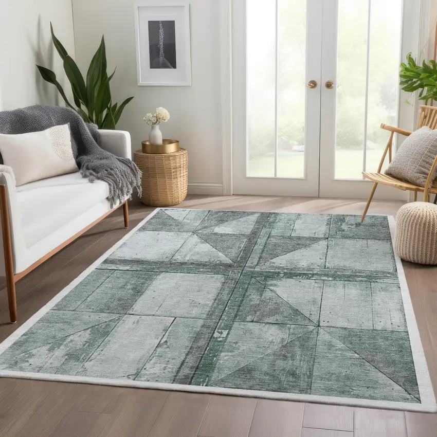 Sage And Gray Geometric Washable Indoor Outdoor Area Rug Photo 6