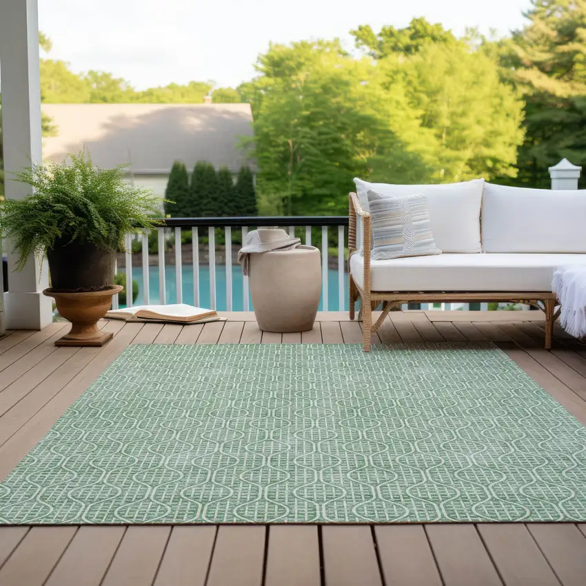 Sage And Gray Geometric Washable Indoor Outdoor Area Rug Photo 9