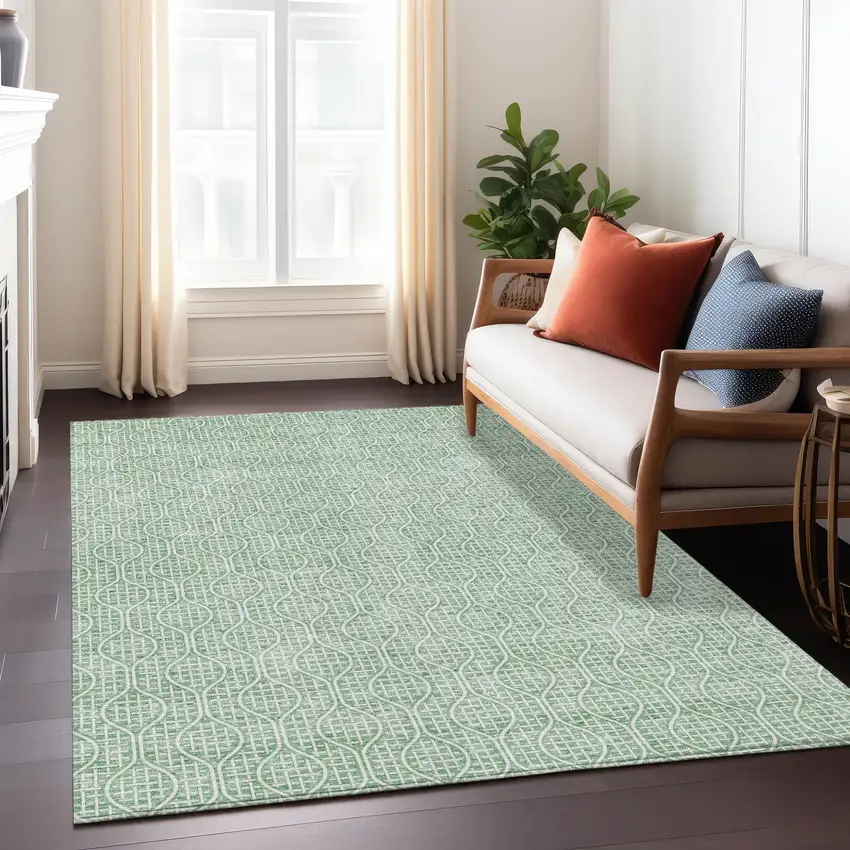 Sage And Gray Geometric Washable Indoor Outdoor Area Rug Photo 9