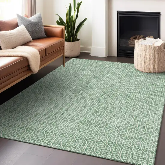 Sage And Gray Geometric Washable Indoor Outdoor Area Rug Photo 8