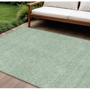 Photo of Sage And Gray Geometric Washable Indoor Outdoor Area Rug