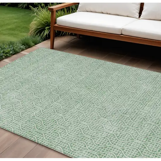 Sage And Gray Geometric Washable Indoor Outdoor Area Rug Photo 1
