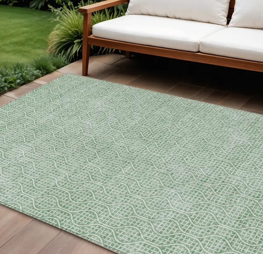 Sage And Gray Geometric Washable Indoor Outdoor Area Rug Photo 1