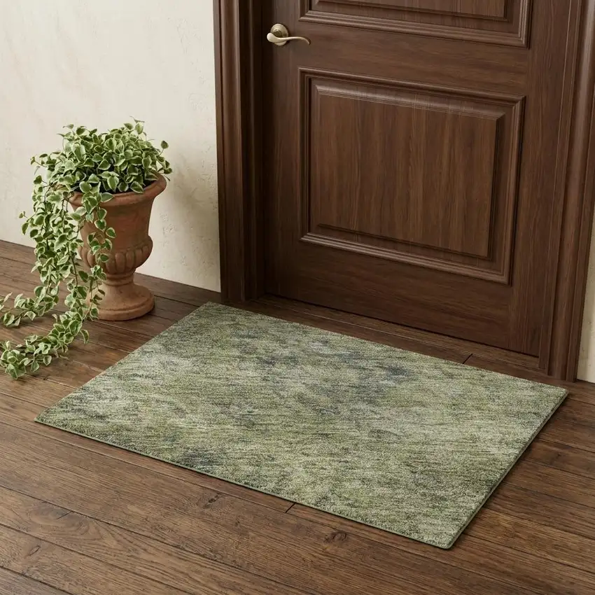 Sage And Gray Oriental Washable Area Rug With UV Protection Photo 1