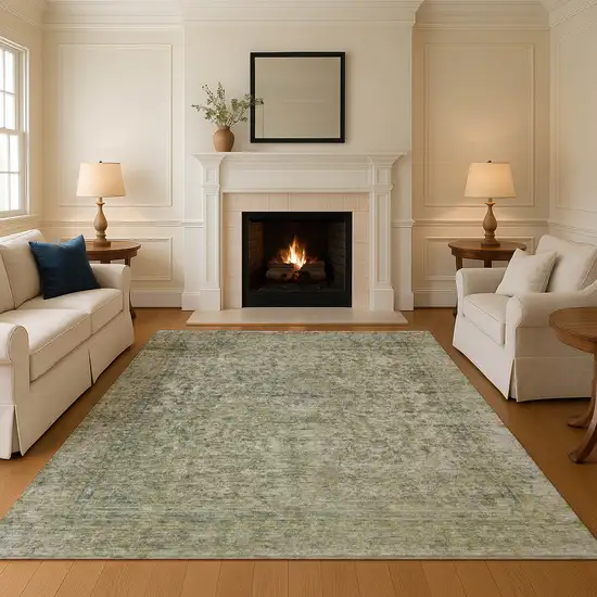 Sage And Gray Oriental Washable Area Rug With UV Protection Photo 2