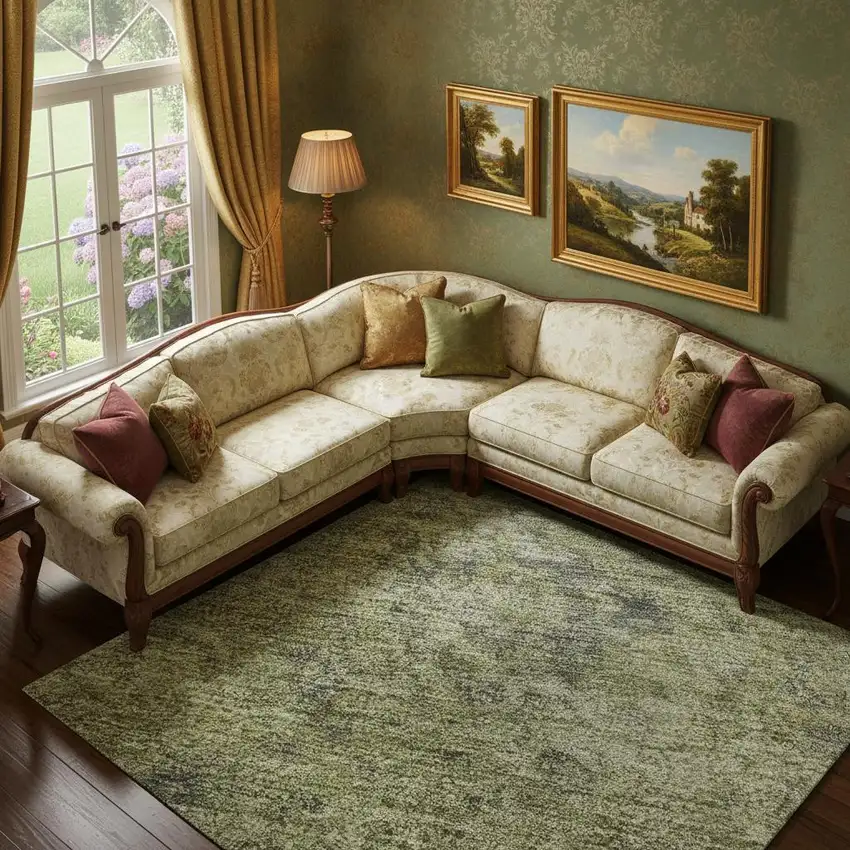 Sage And Gray Oriental Washable Area Rug With UV Protection Photo 2