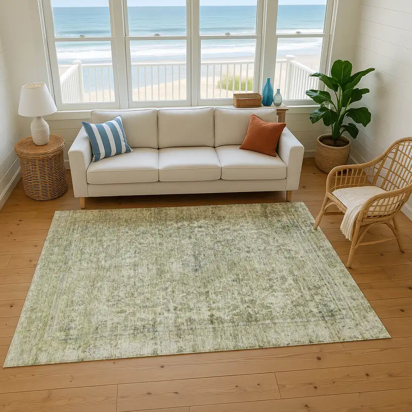 Sage And Gray Oriental Washable Area Rug With UV Protection Photo 4