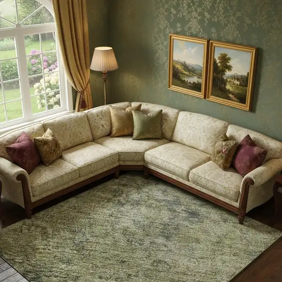 Sage And Gray Oriental Washable Area Rug With UV Protection Photo 2