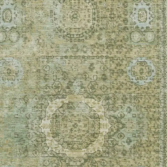 Sage And Gray Oriental Washable Area Rug With UV Protection Photo 2