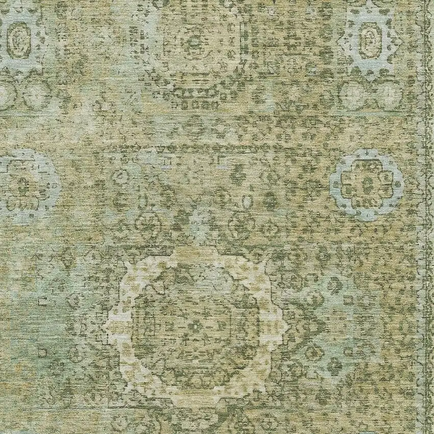 Sage And Gray Oriental Washable Area Rug With UV Protection Photo 2