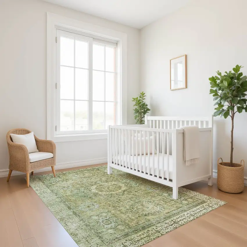 Sage And Gray Oriental Washable Area Rug With UV Protection Photo 6