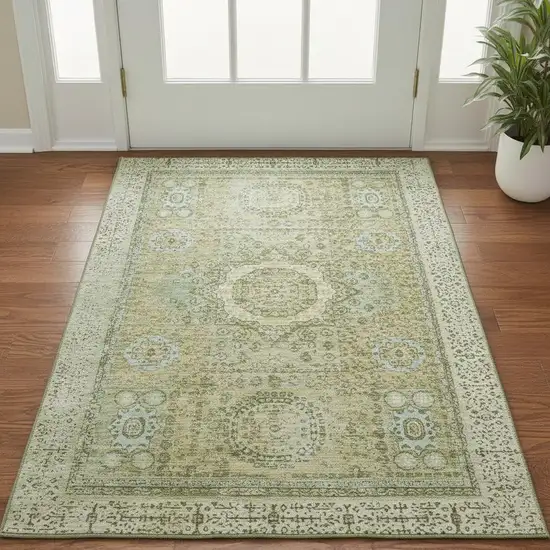 Sage And Gray Oriental Washable Area Rug With UV Protection Photo 2